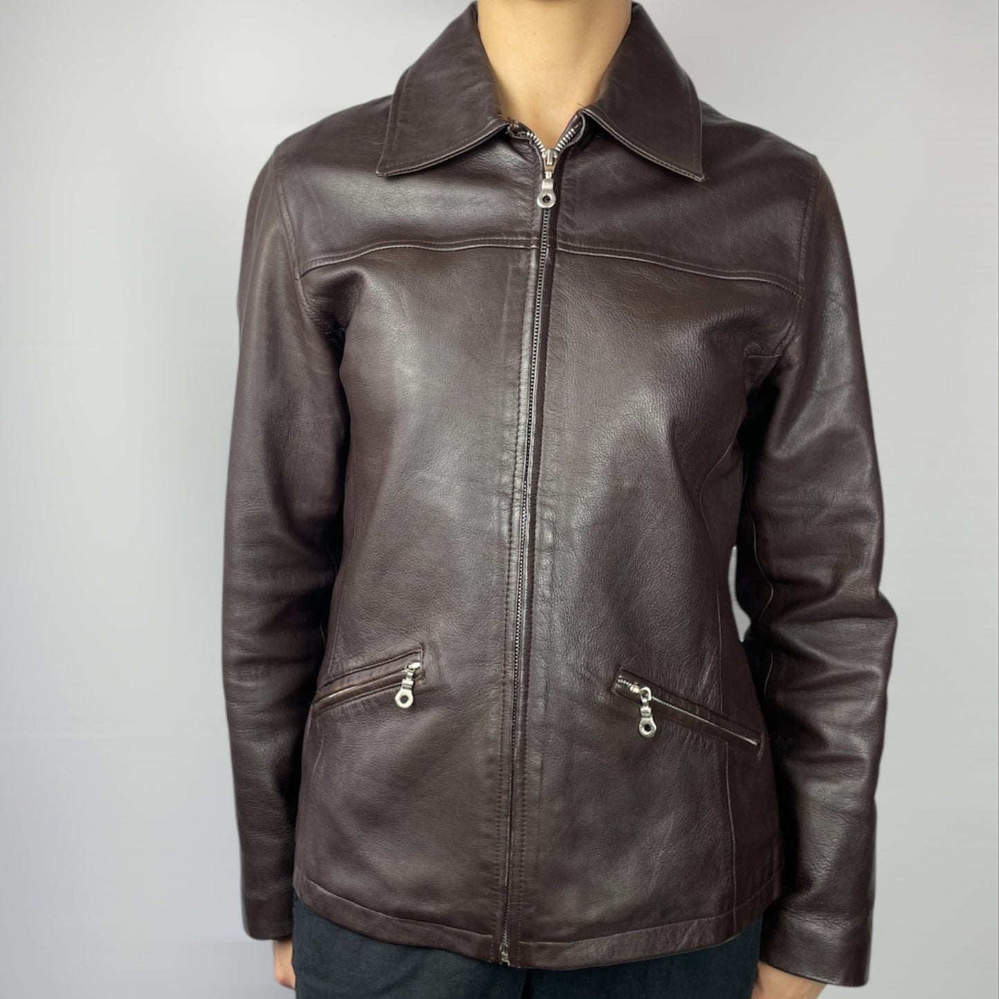 Vintage Stefanel Brown Real Leather Jacket - UK 8