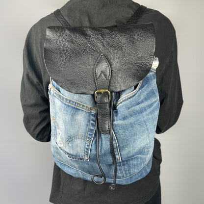 Vintage Upcycled Levi’s Denim & Leather Backpack - Made in Italy