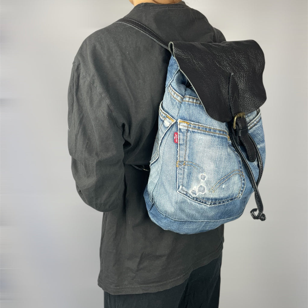 Vintage Upcycled Levi’s Denim & Leather Backpack - Made in Italy