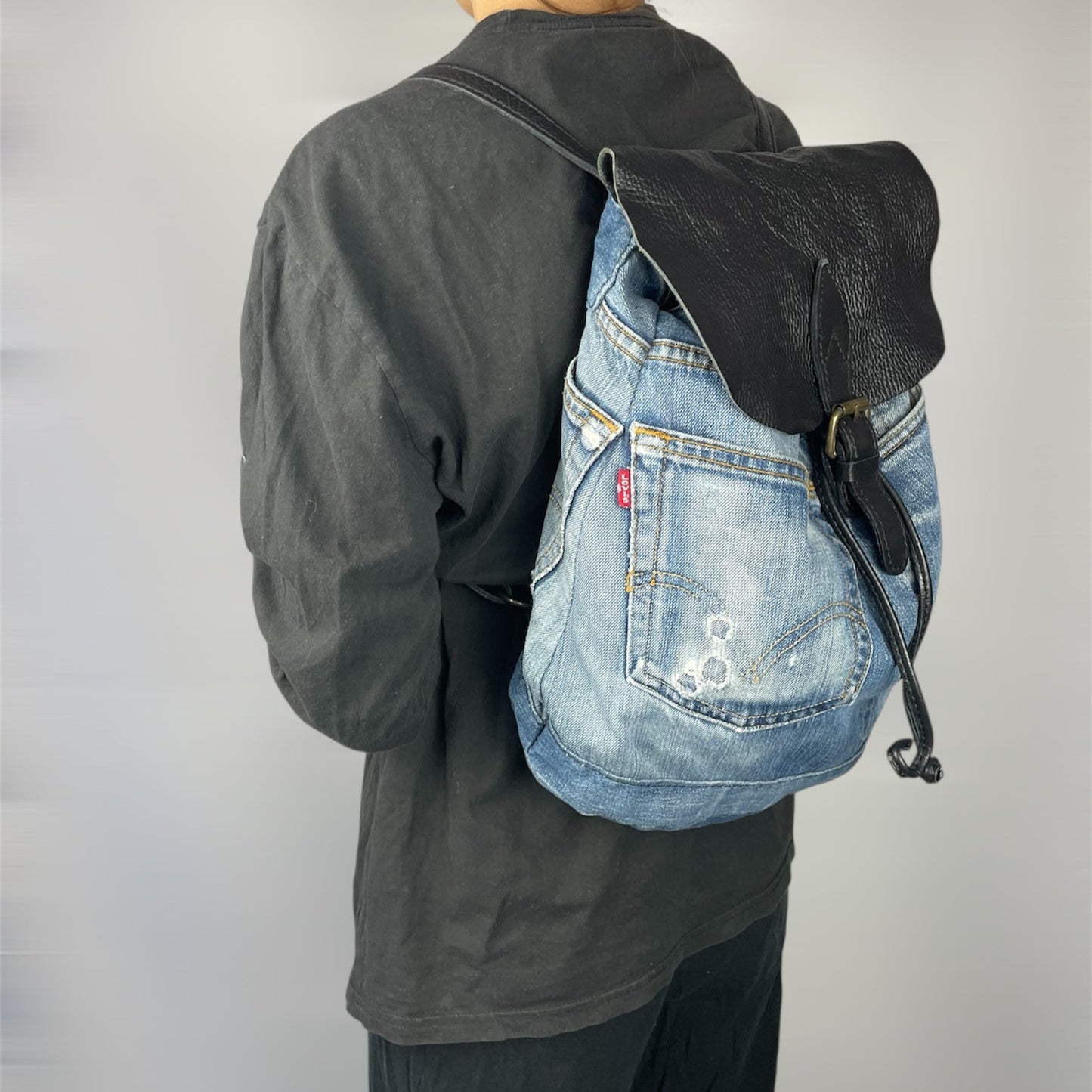 Vintage Upcycled Levi’s Denim & Leather Backpack - Made in Italy