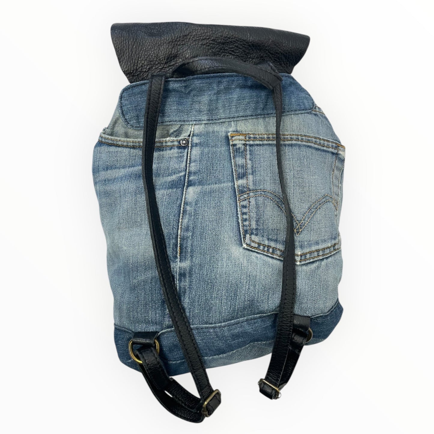 Vintage Upcycled Levi’s Denim & Leather Backpack - Made in Italy