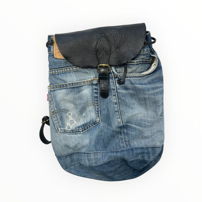 Vintage Upcycled Levi’s Denim & Leather Backpack - Made in Italy