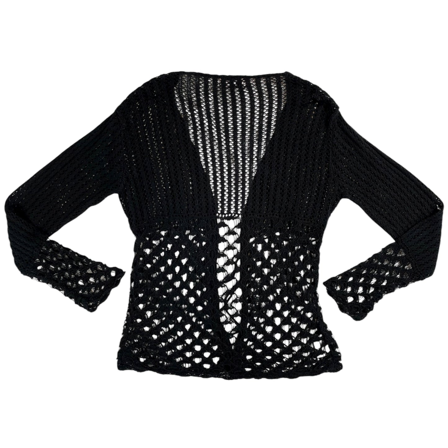 Miss Foxy Express Y2K Black Crochet Tie-Front Cardigan | UK 8
