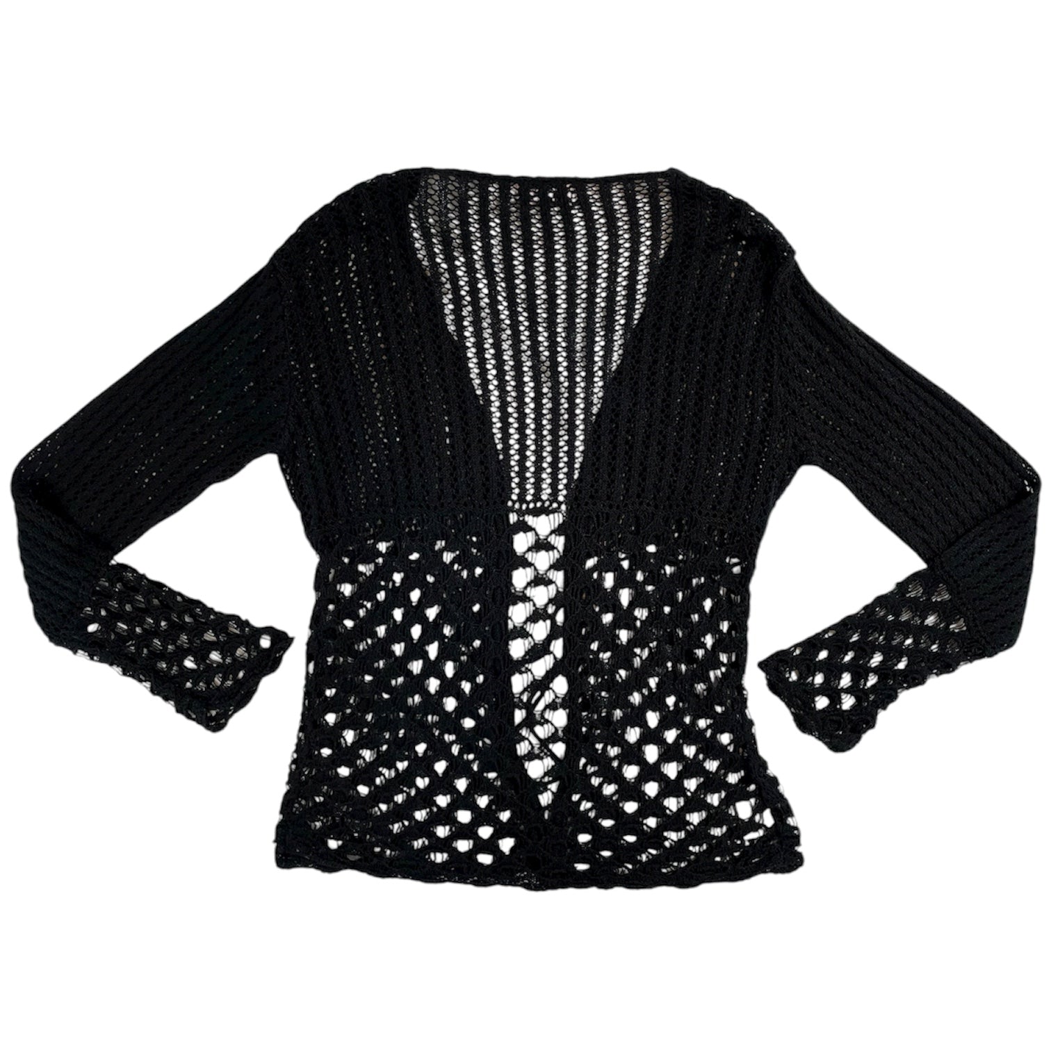 Miss Foxy Express Y2K Black Crochet Tie-Front Cardigan | UK 8