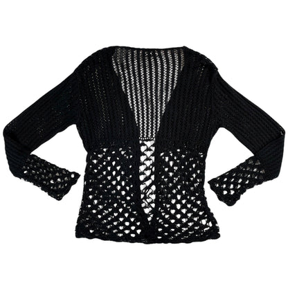 Miss Foxy Express Y2K Black Crochet Tie-Front Cardigan | UK 8