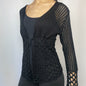 Miss Foxy Express Y2K Black Crochet Tie-Front Cardigan | UK 8