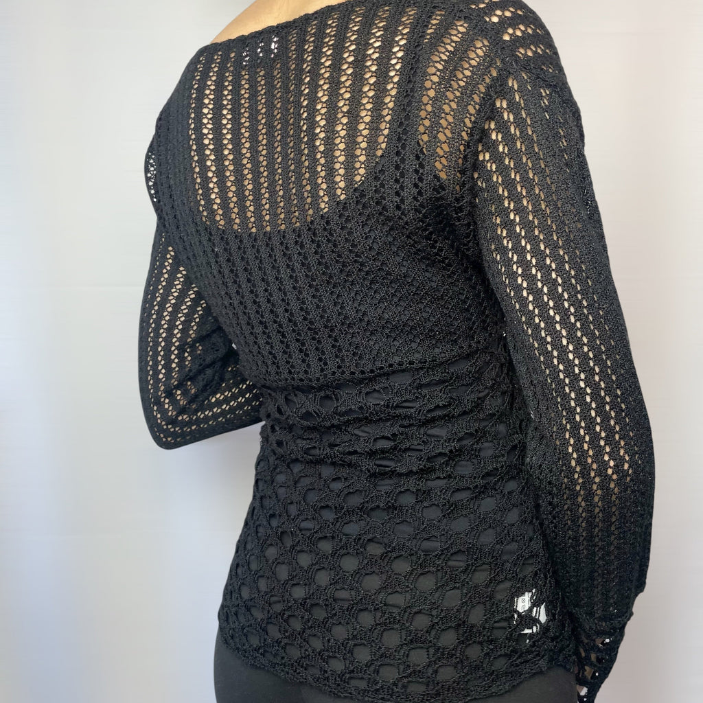 Miss Foxy Express Y2K Black Crochet Tie-Front Cardigan | UK 8