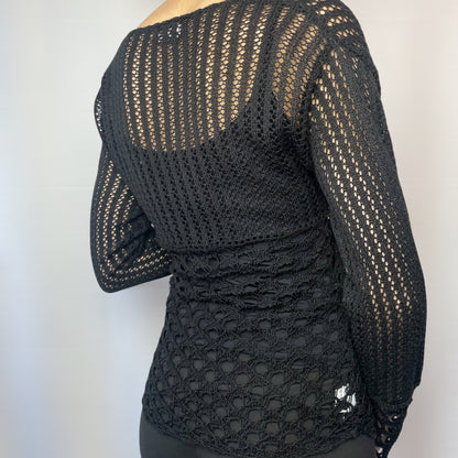 Miss Foxy Express Y2K Black Crochet Tie-Front Cardigan | UK 8