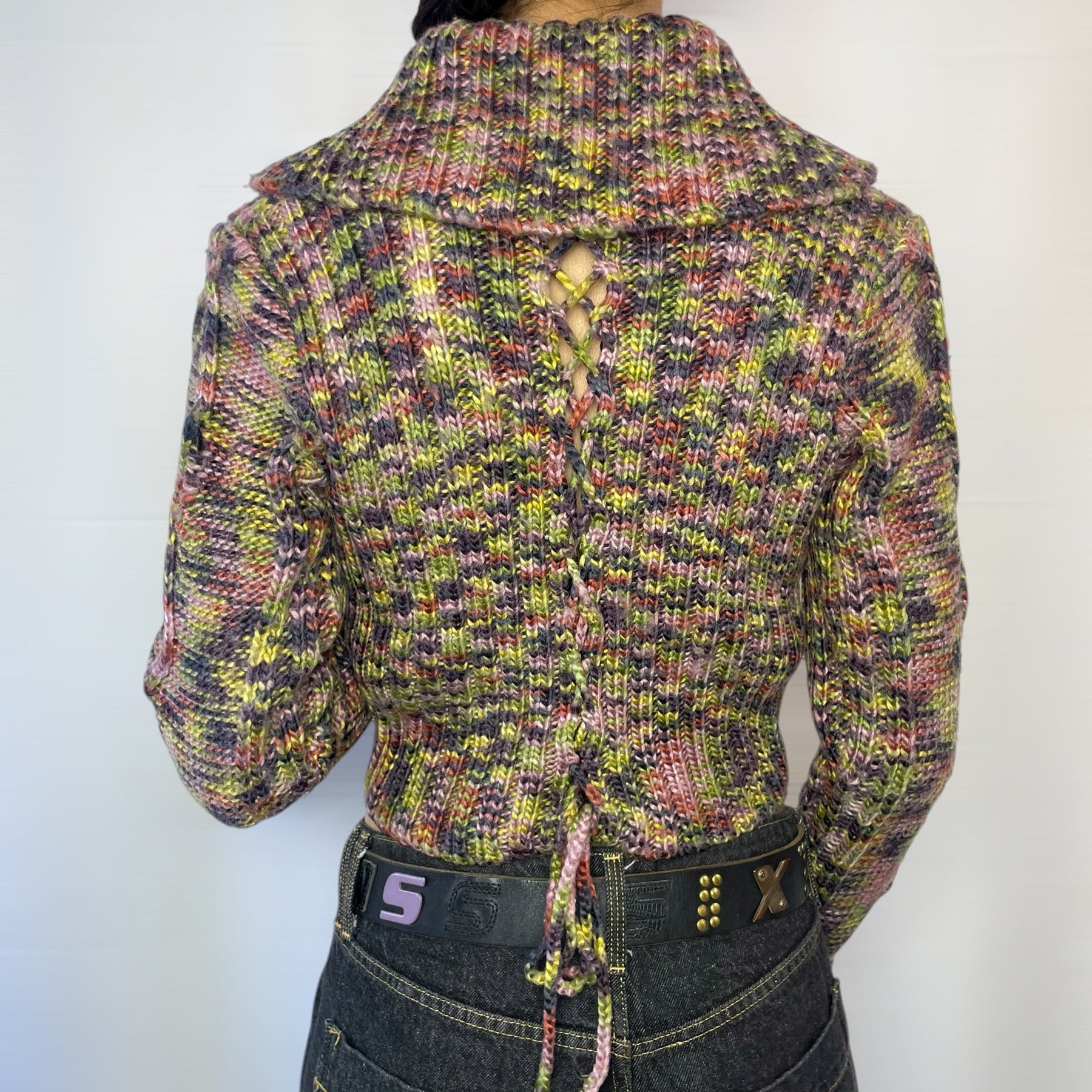 Y2K Multicolour Knit Cropped Cardigan TAGLIA42 | UK 6-8