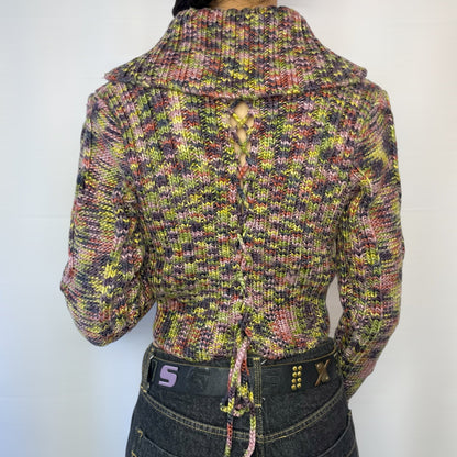 Y2K Multicolour Knit Cropped Cardigan TAGLIA42 | UK 6-8