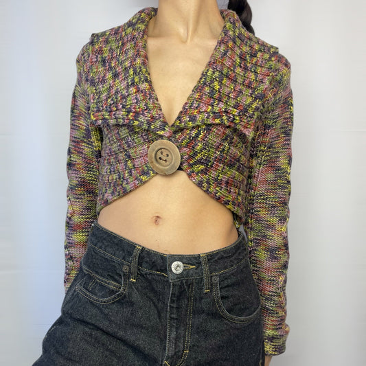 Y2K Multicolour Knit Cropped Cardigan TAGLIA42 | UK 6-8