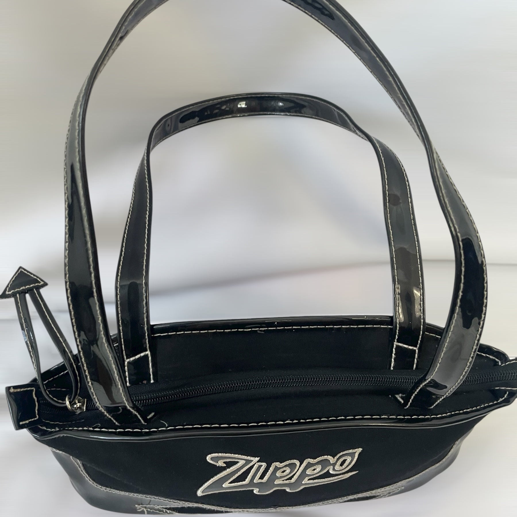 Y2K Zippo Black Patent Trim Shoulder Bag