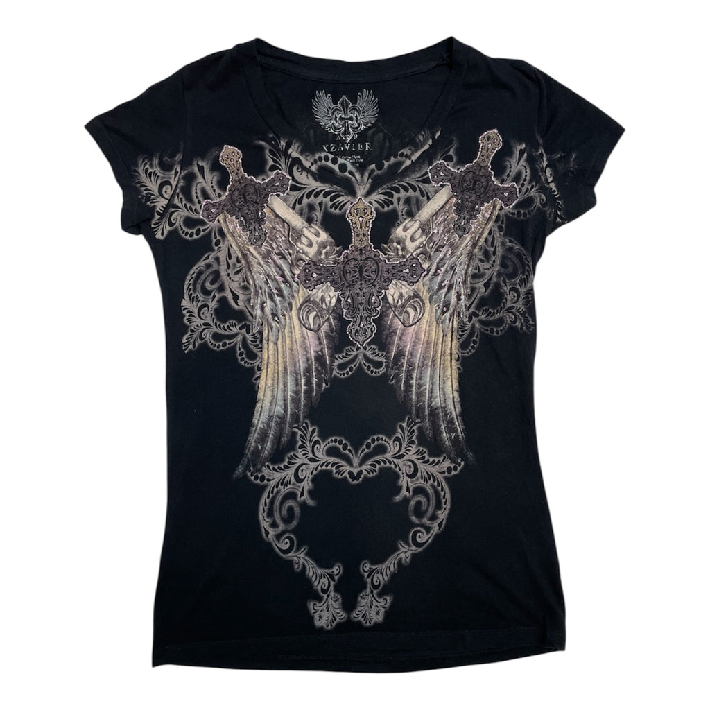 Y2K Xzavier USA Wing Rhinestone Graphic Tee | UK 8-10