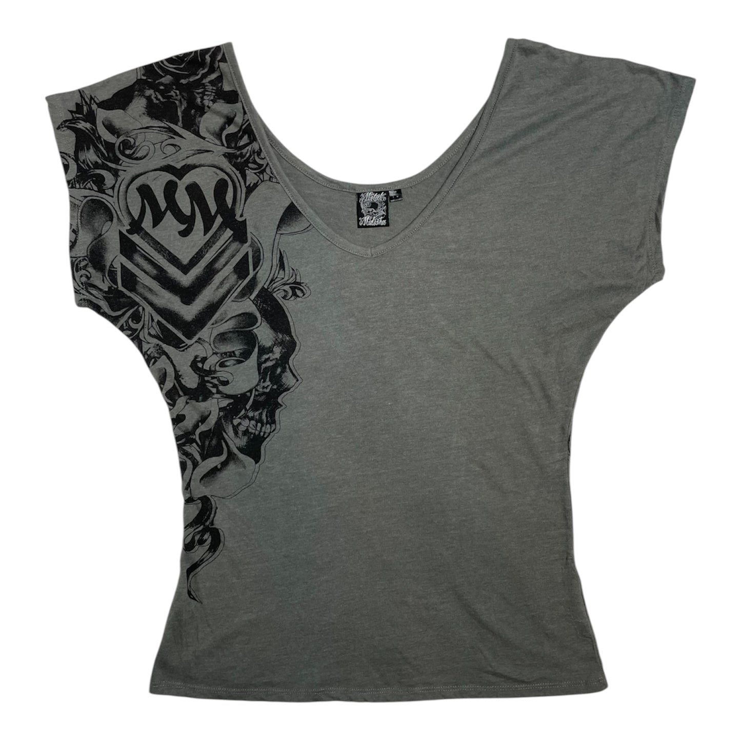 Y2K Metal Mulisha Skull & Rose Batwing Graphic Tee | UK 10-12