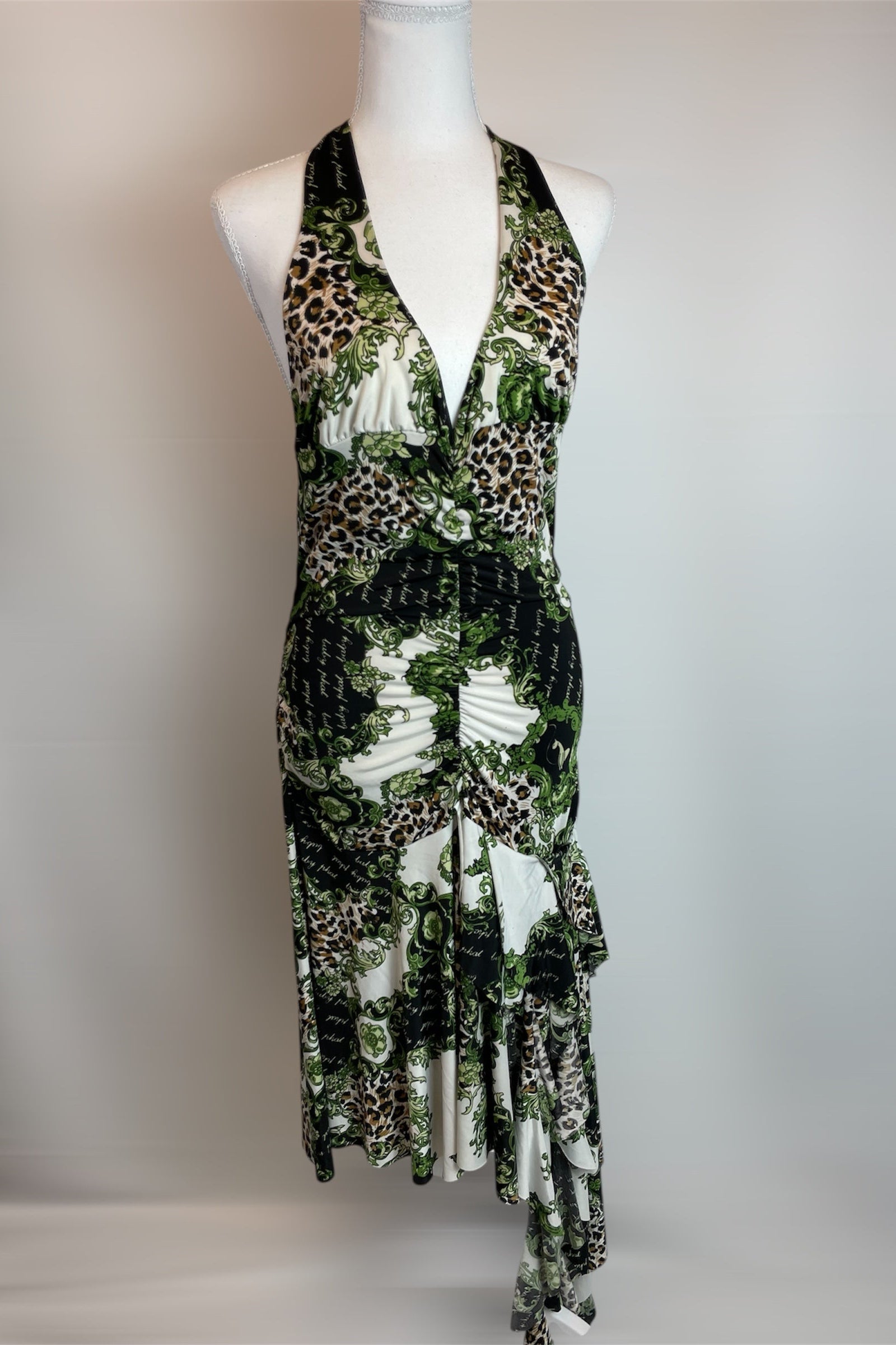 Rare Y2K Baby Phat Halter Dress Leopard Baroque Print | Best Fit UK 10