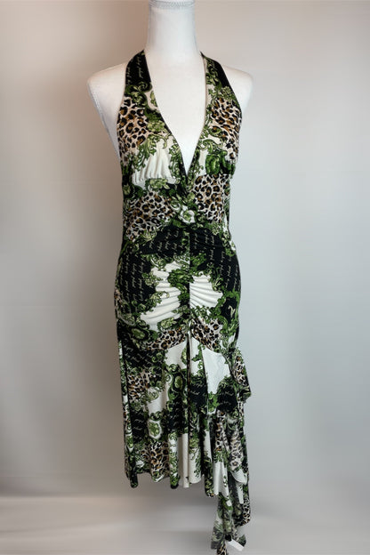 Rare Y2K Baby Phat Halter Dress Leopard Baroque Print | Best Fit UK 10