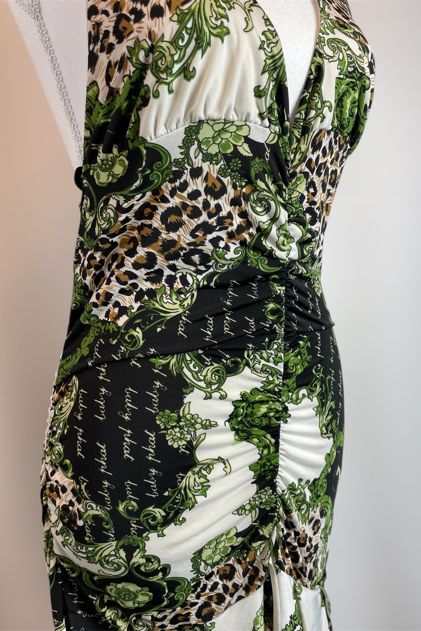 Rare Y2K Baby Phat Halter Dress Leopard Baroque Print | Best Fit UK 10