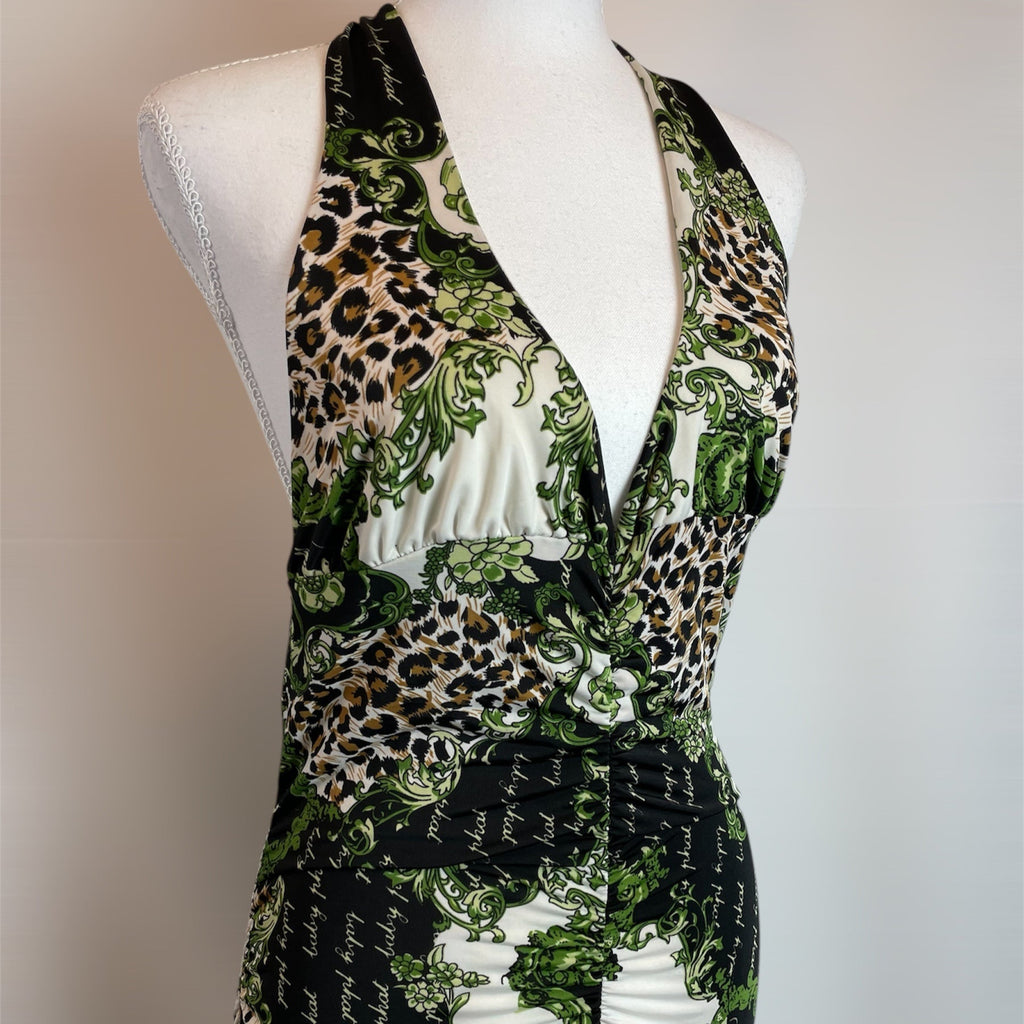 Rare Y2K Baby Phat Halter Dress Leopard Baroque Print | Best Fit UK 10