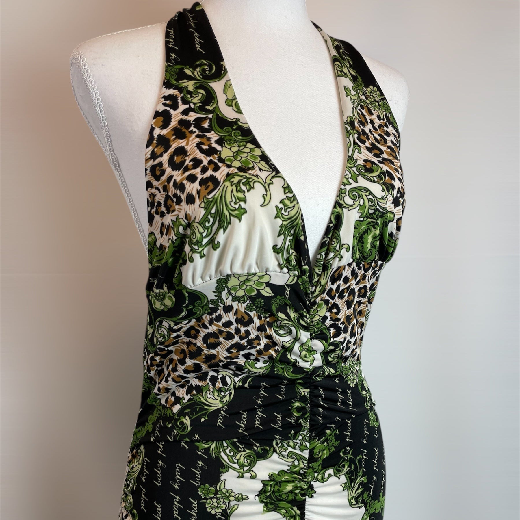 Rare Y2K Baby Phat Halter Dress Leopard Baroque Print | Best Fit UK 10
