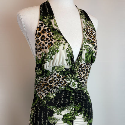 Rare Y2K Baby Phat Halter Dress Leopard Baroque Print | Best Fit UK 10