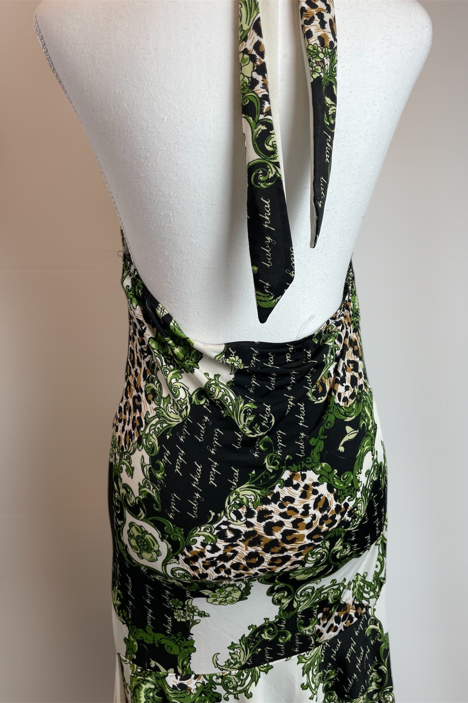 Rare Y2K Baby Phat Halter Dress Leopard Baroque Print | Best Fit UK 10