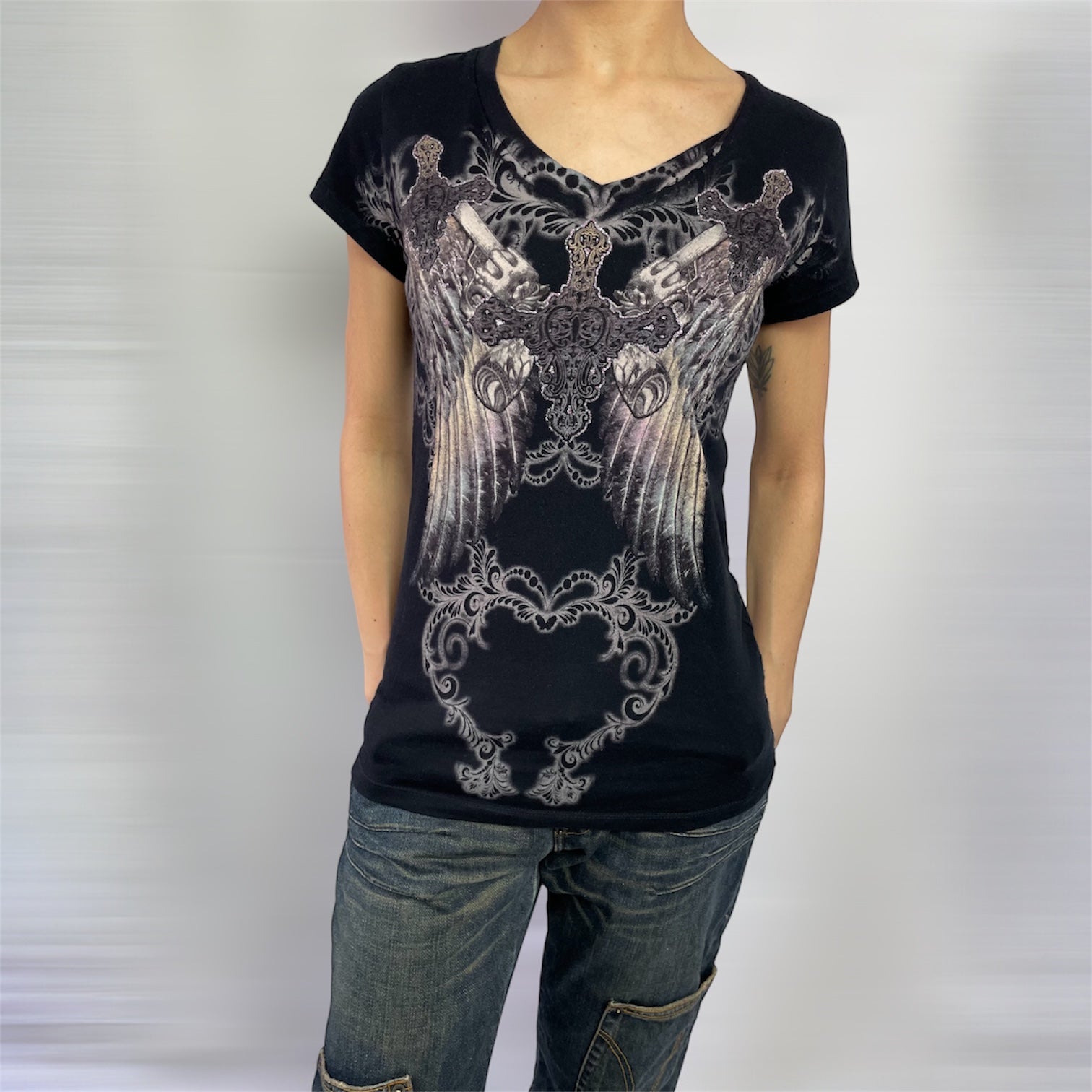 Y2K Xzavier USA Wing Rhinestone Graphic Tee | UK 8-10