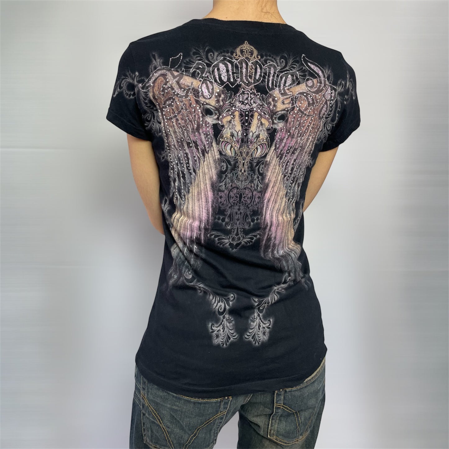 Y2K Xzavier USA Wing Rhinestone Graphic Tee | UK 8-10