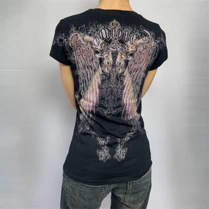 Y2K Xzavier USA Wing Rhinestone Graphic Tee | UK 8-10