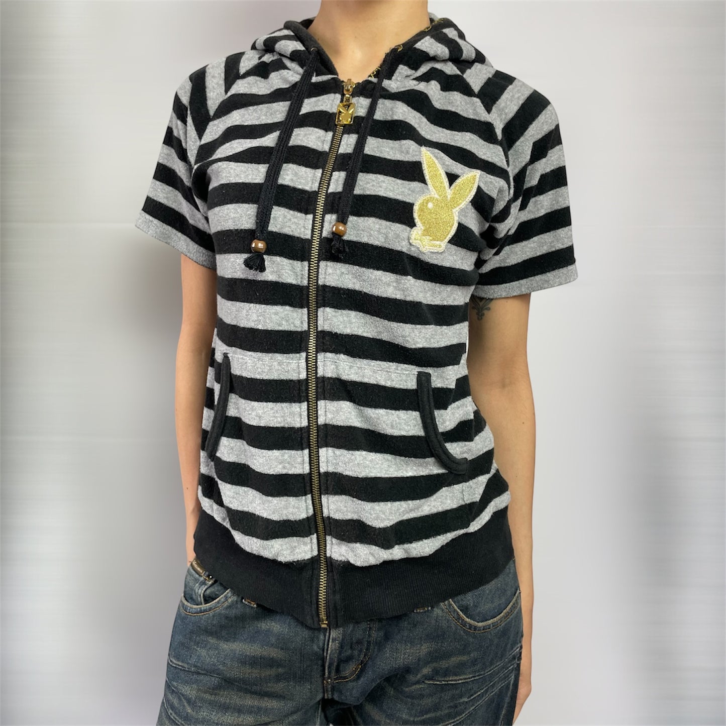 Rare Y2K Playboy Bunny Striped Zip Hoodie | Best Fit UK 8