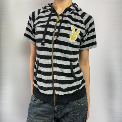 Rare Y2K Playboy Bunny Striped Zip Hoodie | Best Fit UK 8