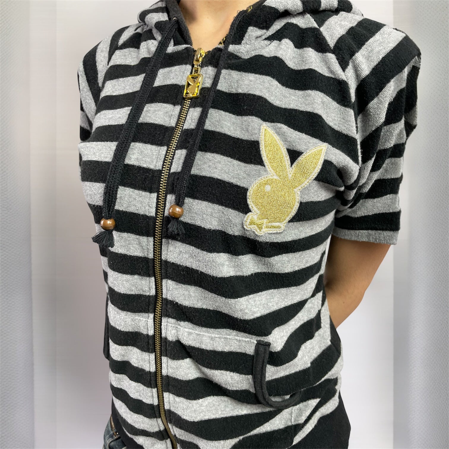 Rare Y2K Playboy Bunny Striped Zip Hoodie | Best Fit UK 8