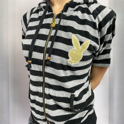 Rare Y2K Playboy Bunny Striped Zip Hoodie | Best Fit UK 8