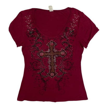 Vintage Y2K Liberty Wear Rhinestone Cross Tee | Best Fit UK 12-14