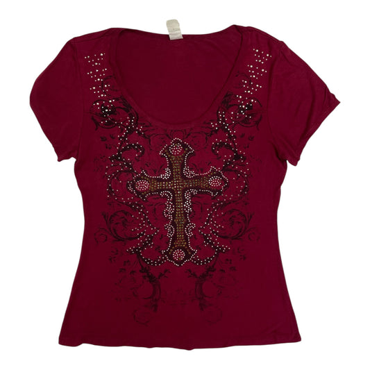 Vintage Y2K Liberty Wear Rhinestone Cross Tee | Best Fit UK 12-14