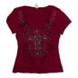 Vintage Y2K Liberty Wear Rhinestone Cross Tee | Best Fit UK 12-14