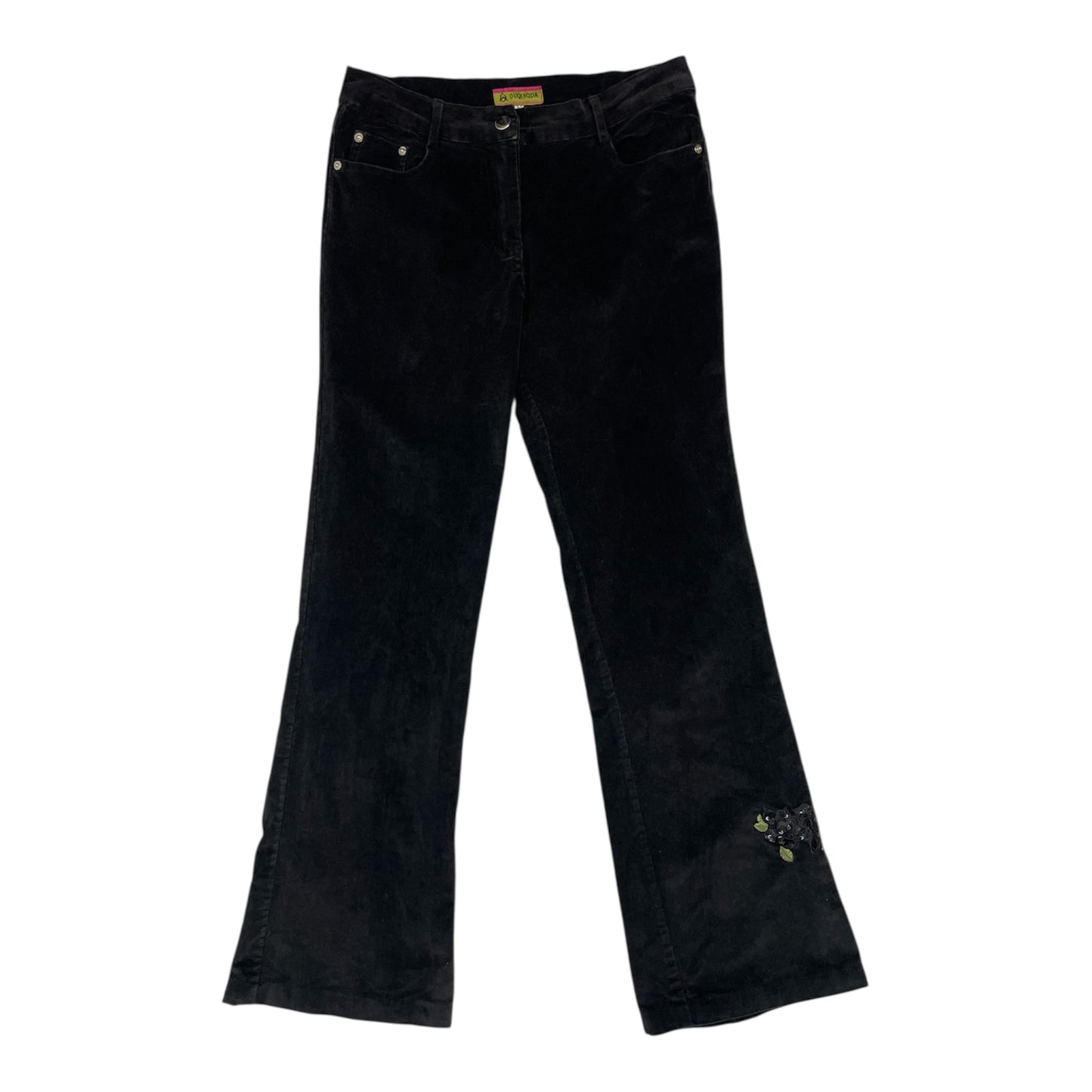 Black Velour Flares with Sequin Rose Patch | W28