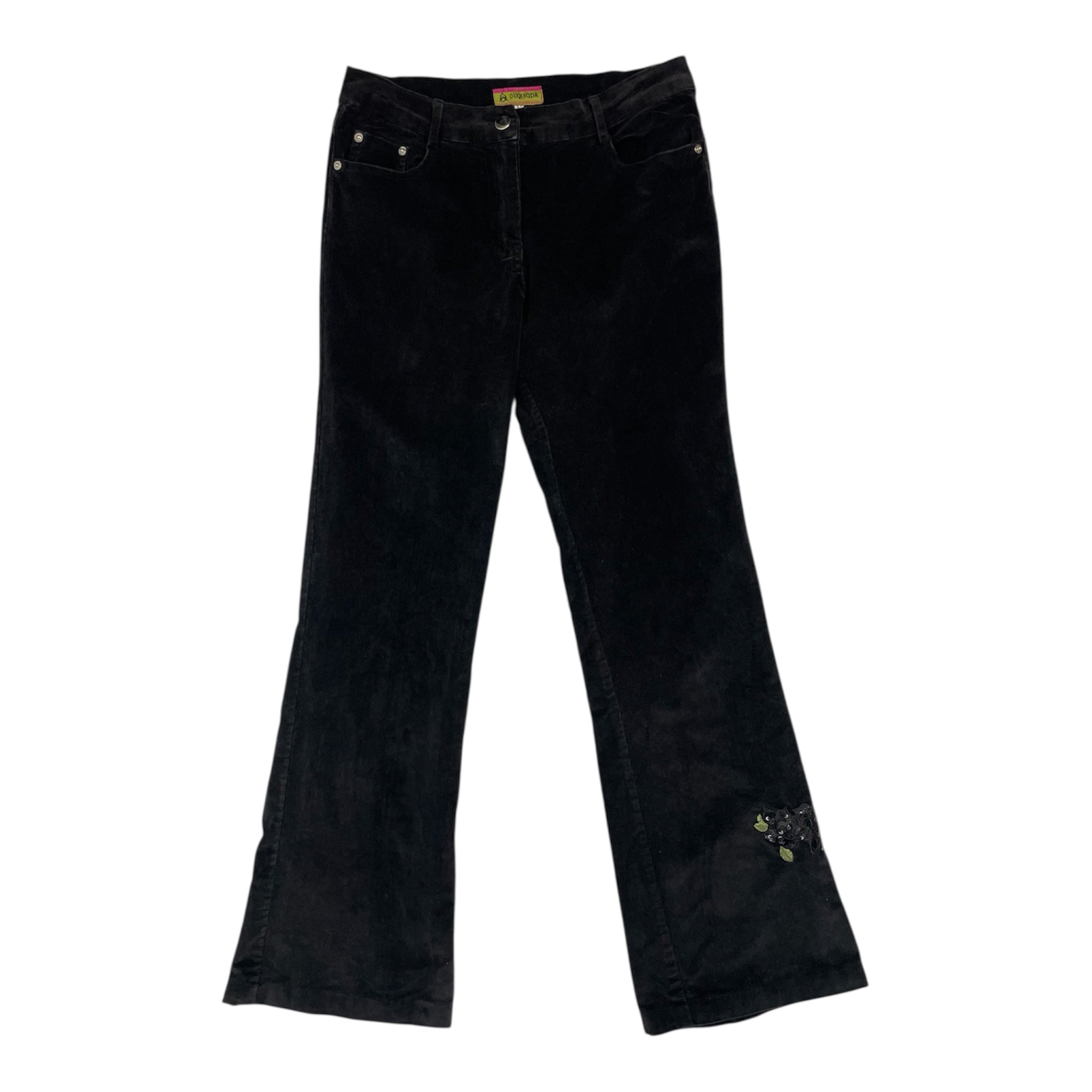 Black Velour Flares with Sequin Rose Patch | W28