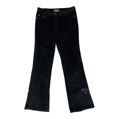 Black Velour Flares with Sequin Rose Patch | W28