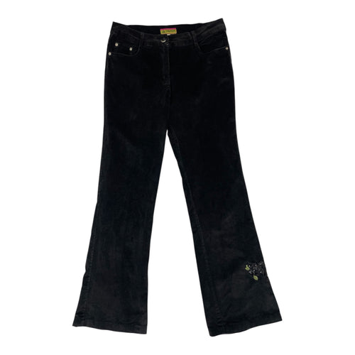 Black Velour Flares with Sequin Rose Patch | W28