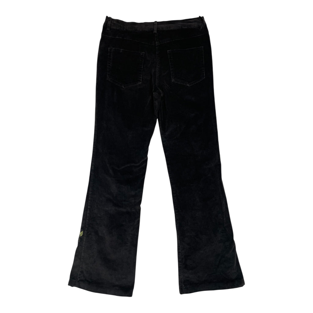 Black Velour Flares with Sequin Rose Patch | W28