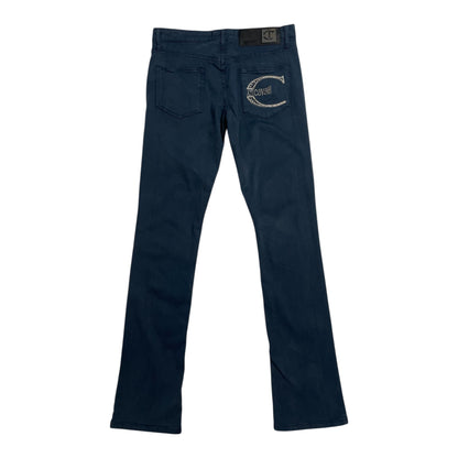 Just Cavalli Navy Rhinestone Logo Trousers (Made in Italy) | W30