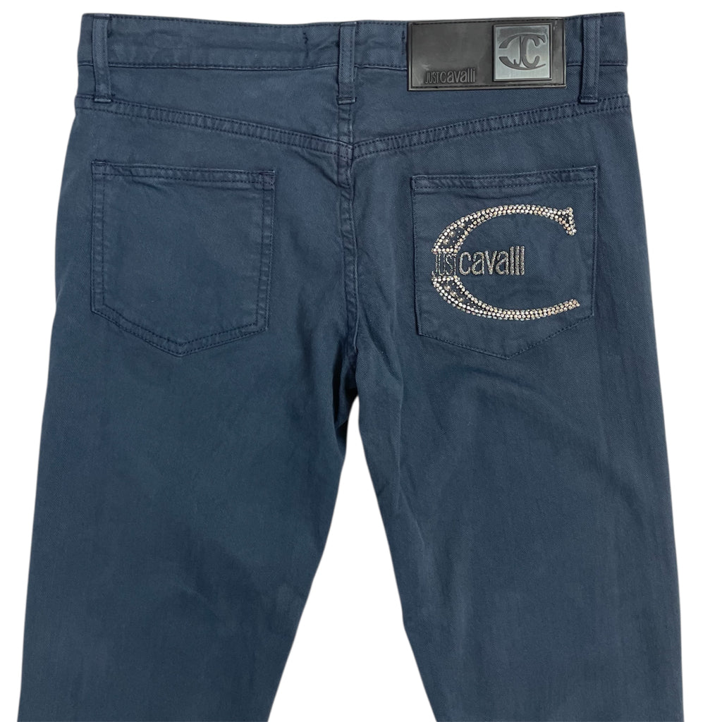 Just Cavalli Navy Rhinestone Logo Trousers (Made in Italy) | W30