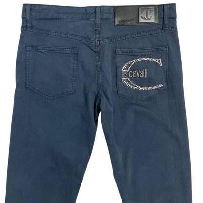 Just Cavalli Navy Rhinestone Logo Trousers (Made in Italy) | W30