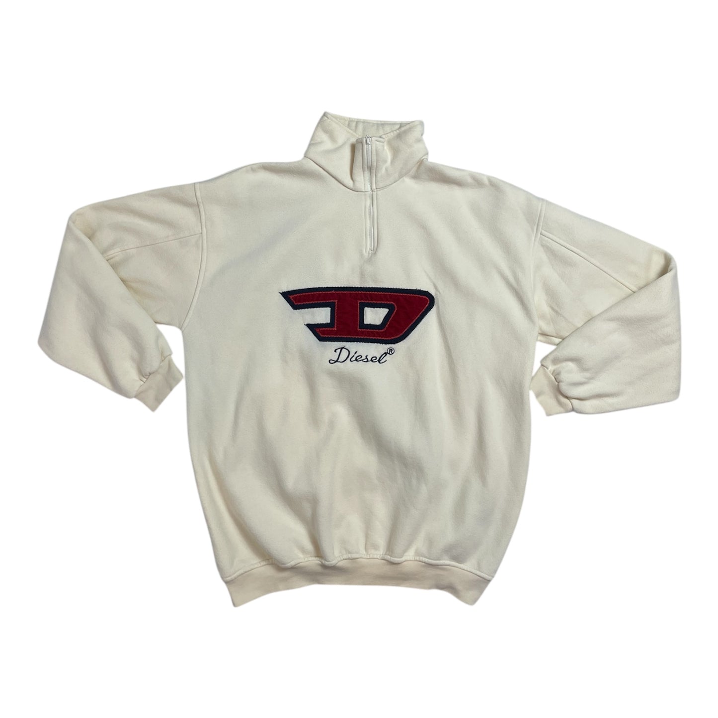 Vintage Diesel Cream Half-Zip Fleece with Red Logo | Men's XL