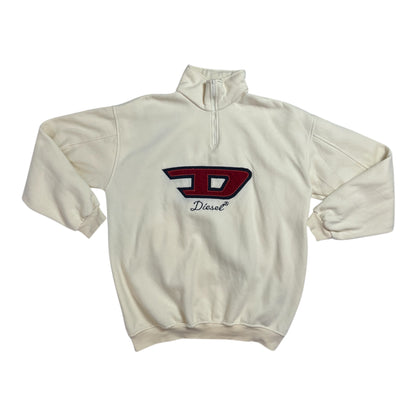 Vintage Diesel Cream Half-Zip Fleece with Red Logo | Men's XL