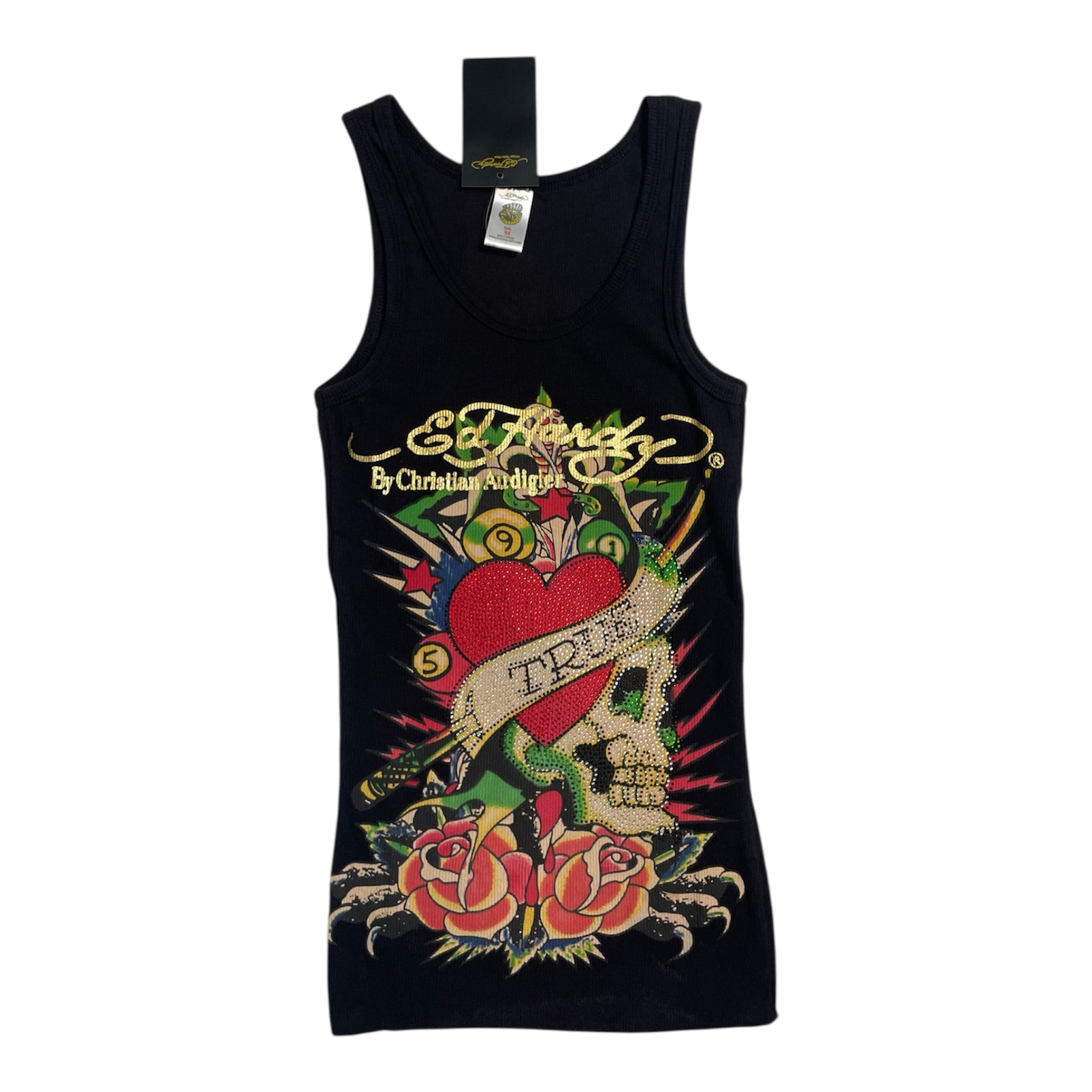 NWT Ed Hardy “True Love” Rhinestone Tank Top (Made in USA) | Best Fit UK 8