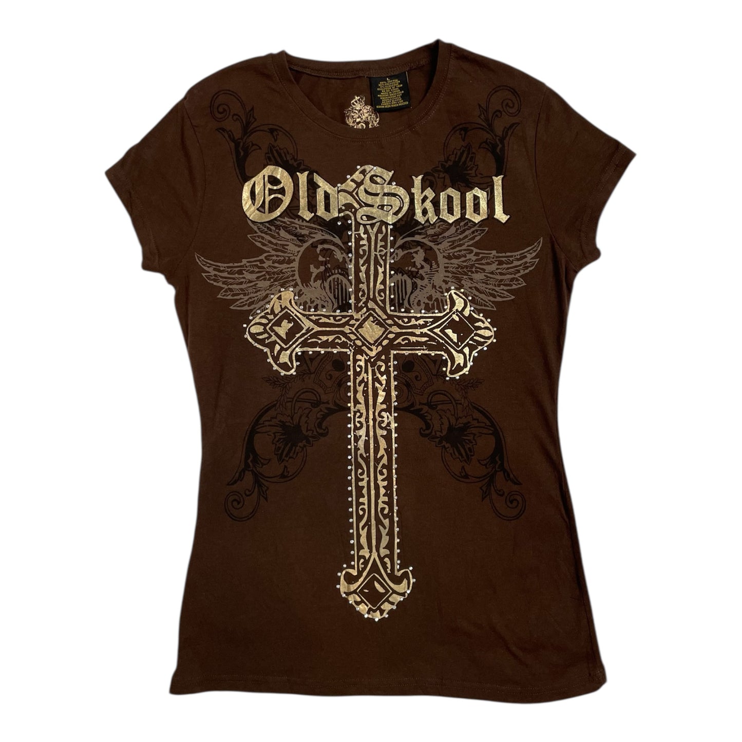 Vintage Y2K Old Skool Winged Cross Graphic Tee | Best Fit UK 10