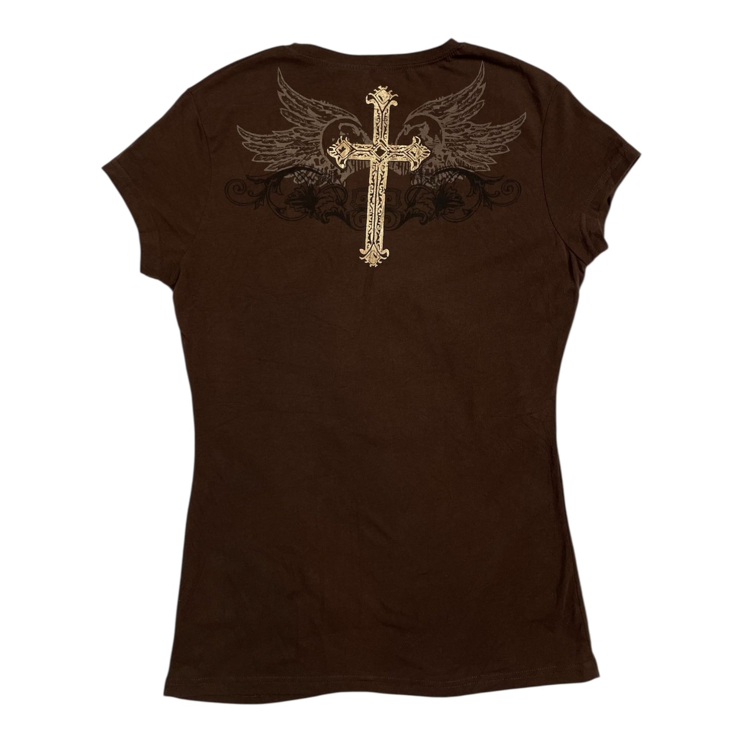 Vintage Y2K Old Skool Winged Cross Graphic Tee | Best Fit UK 10