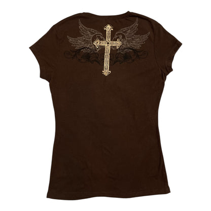 Vintage Y2K Old Skool Winged Cross Graphic Tee | Best Fit UK 10