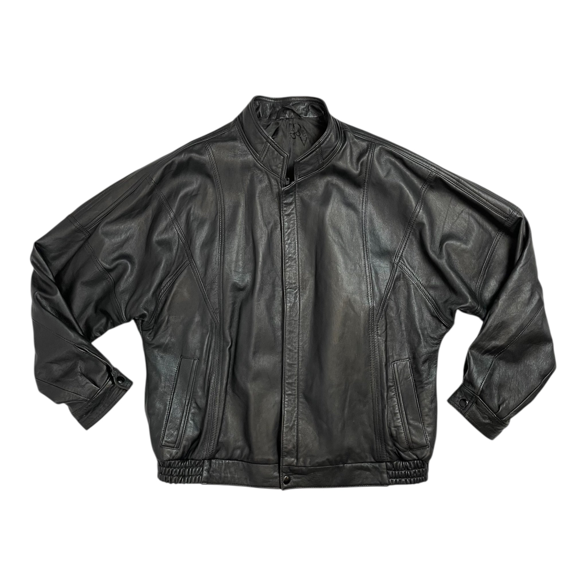Vintage A&G Black Leather Bomber Jacket | Size L